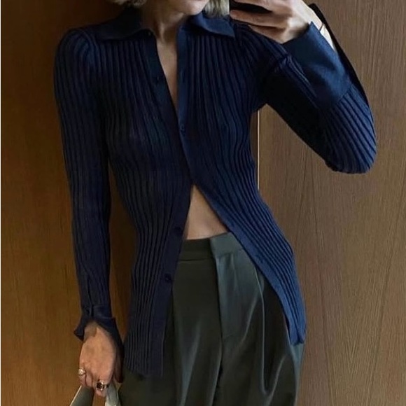 Beaufille Plisse Button Down Blouse - Picture 2 of 7